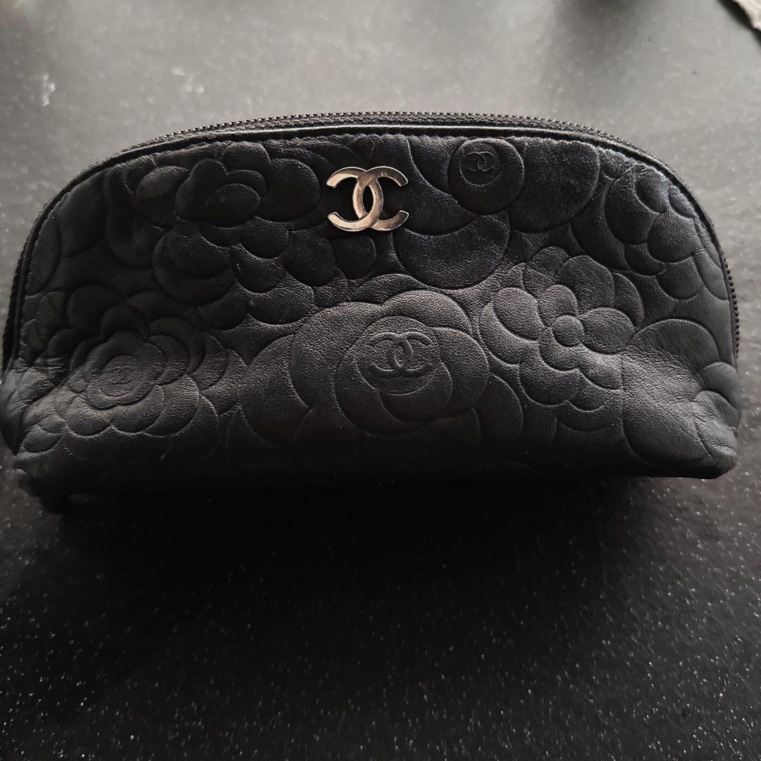 Chanel Authentic Makeup Pouch Cosmetic Camellia Logo Makeup Brand Celebrity
