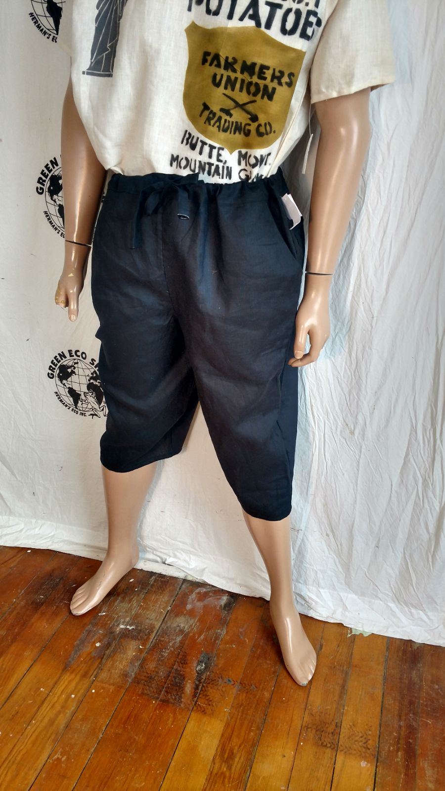 Hermans Hemp black yoga pants XL drawstr
