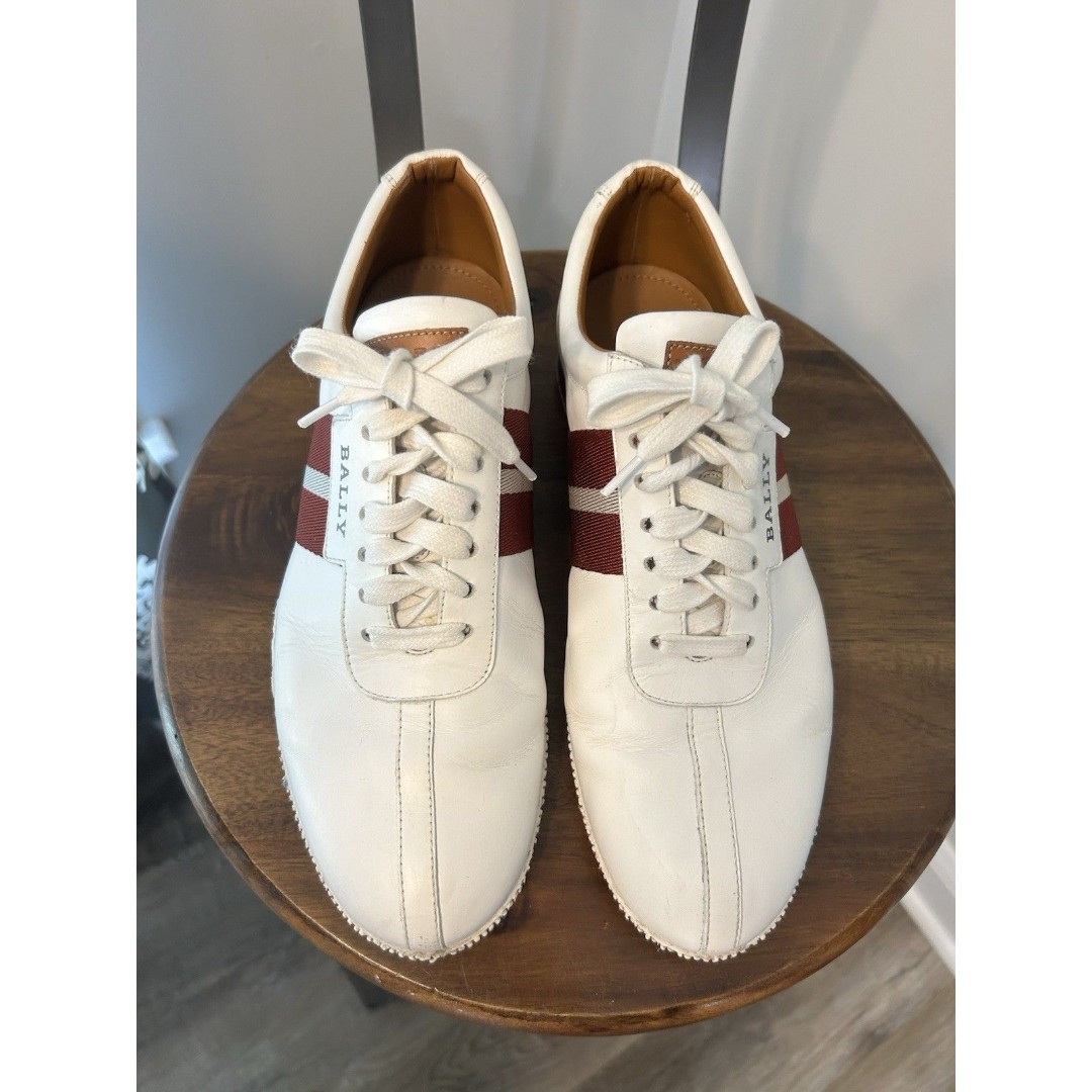 Bally Switzerland Frenz Lace Up Fashion Sneakers Shoes Calf White Stripe Size 8