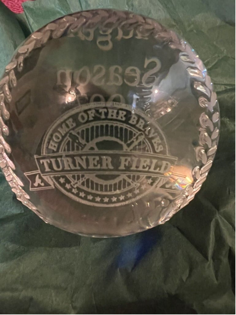 Tiffany & Co Atlanta Braves Crystal Glass Baseball Paperweight - 1992