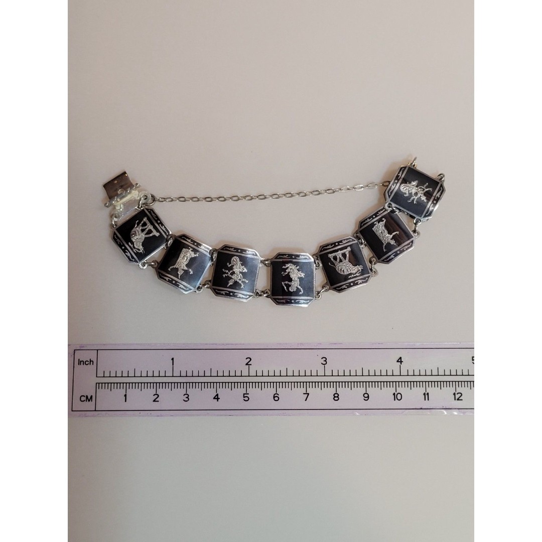 Siam Sterling Silver Niello Link Panel Bracelet