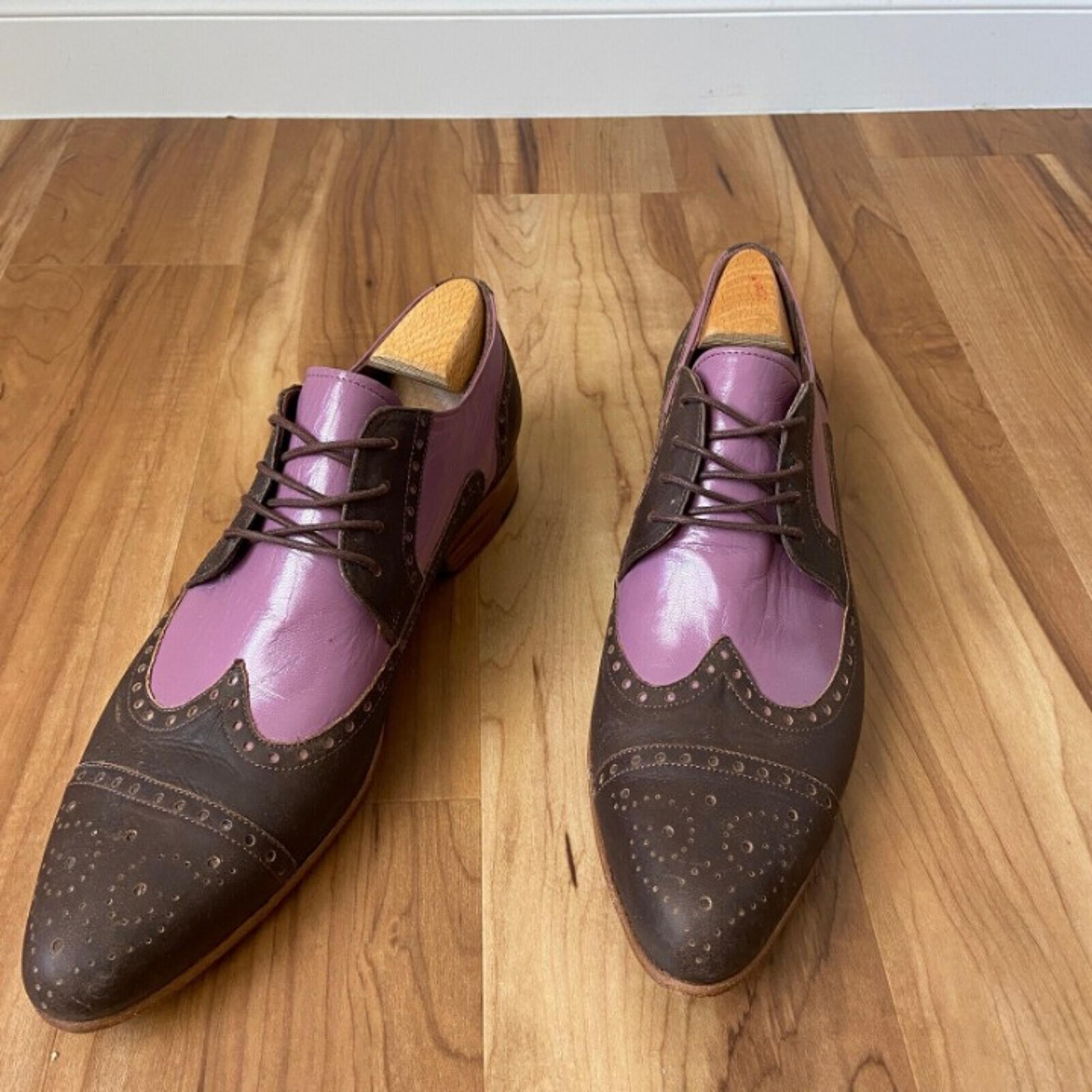 Esquivel Bespoke Women Shoes Purple Leather Perf Cap-Toe Spectator Oxford Sz:11
