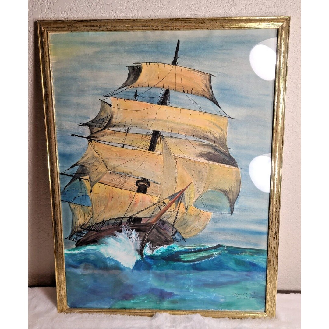 Original Signed Watercolor Painting by Doris Huston The Storm 1972 26 x 20