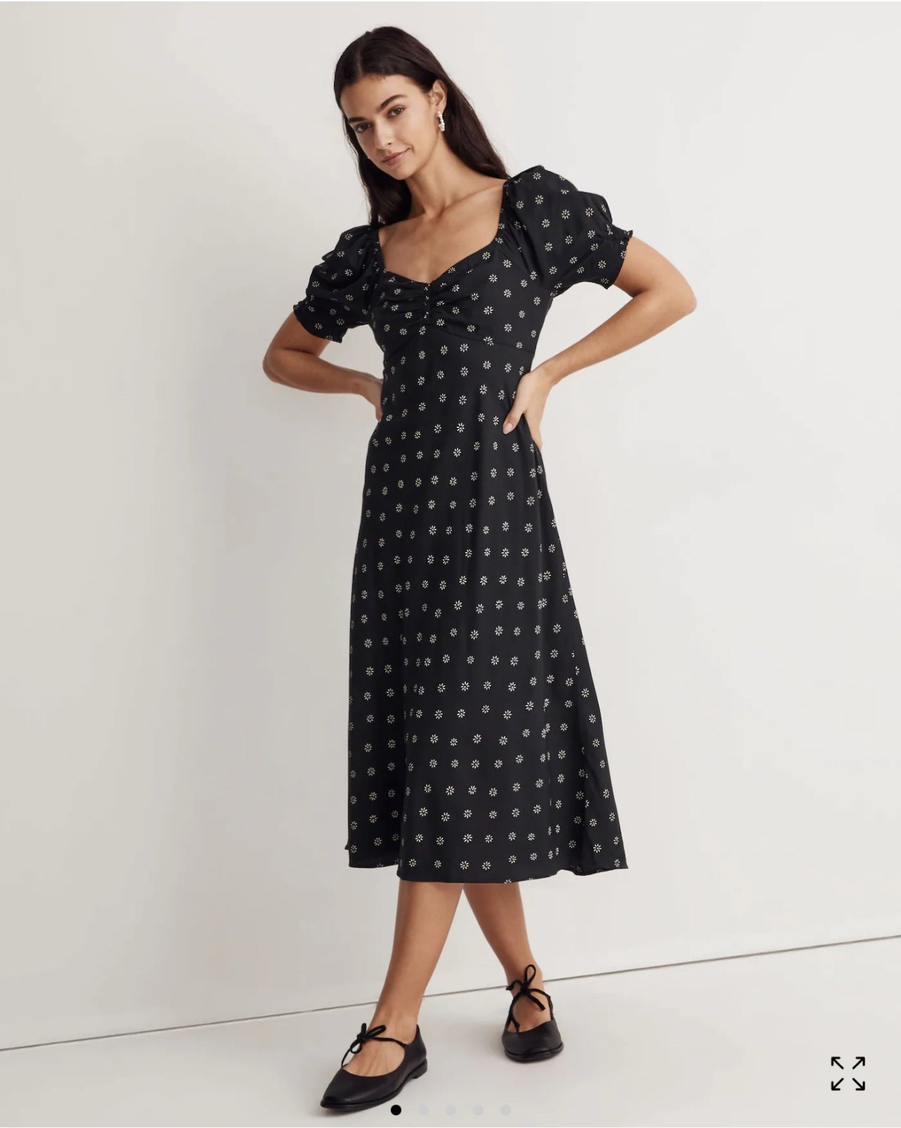 Madewell Sweetheart Puff-Sleeve Midi Dress in Stardot Black Ivory BackZip Size 2