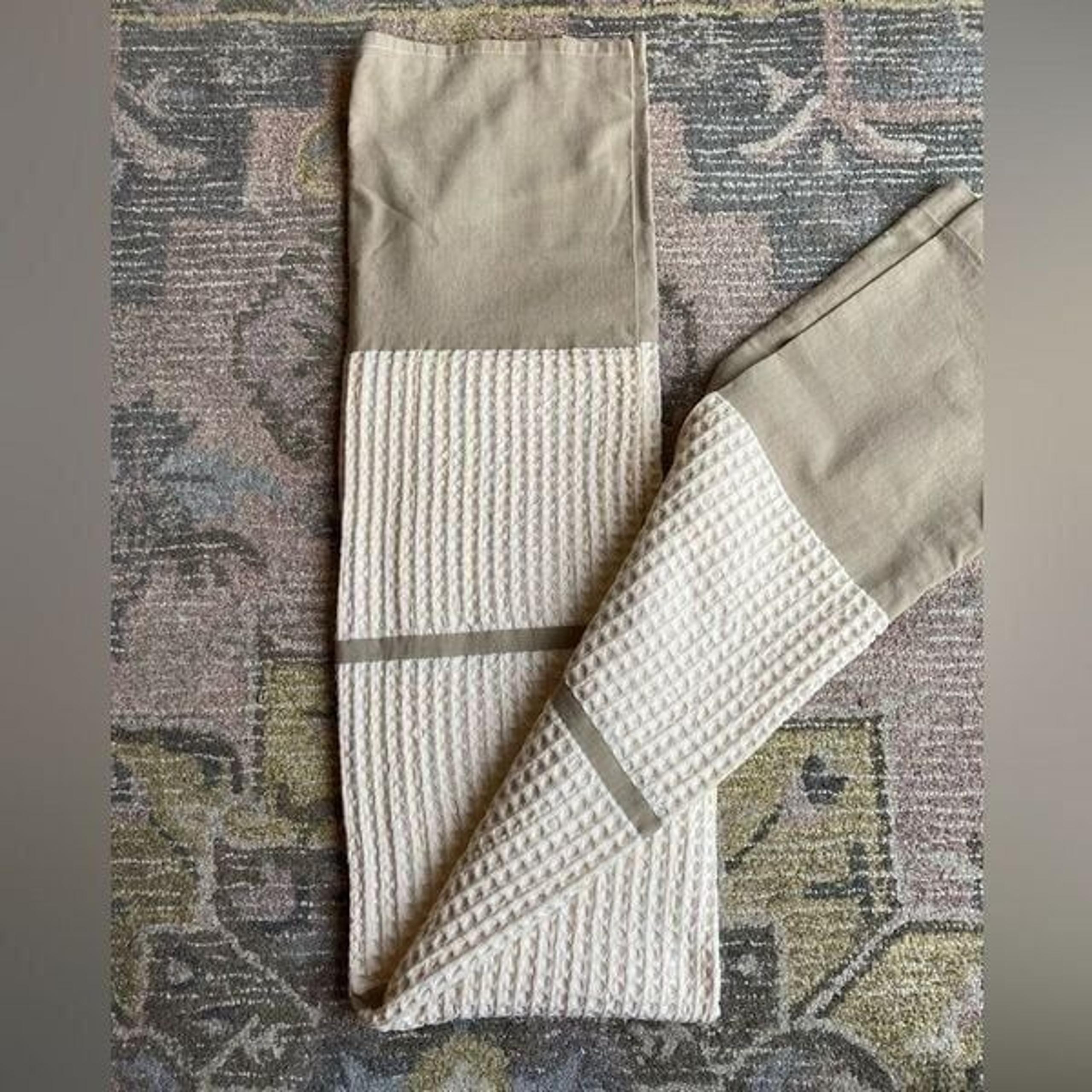 Sonoma Waffle Weave with Blocked Material Design Shower Curtain