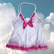COQUETTE pink butterfly lace mesh babydoll halter top