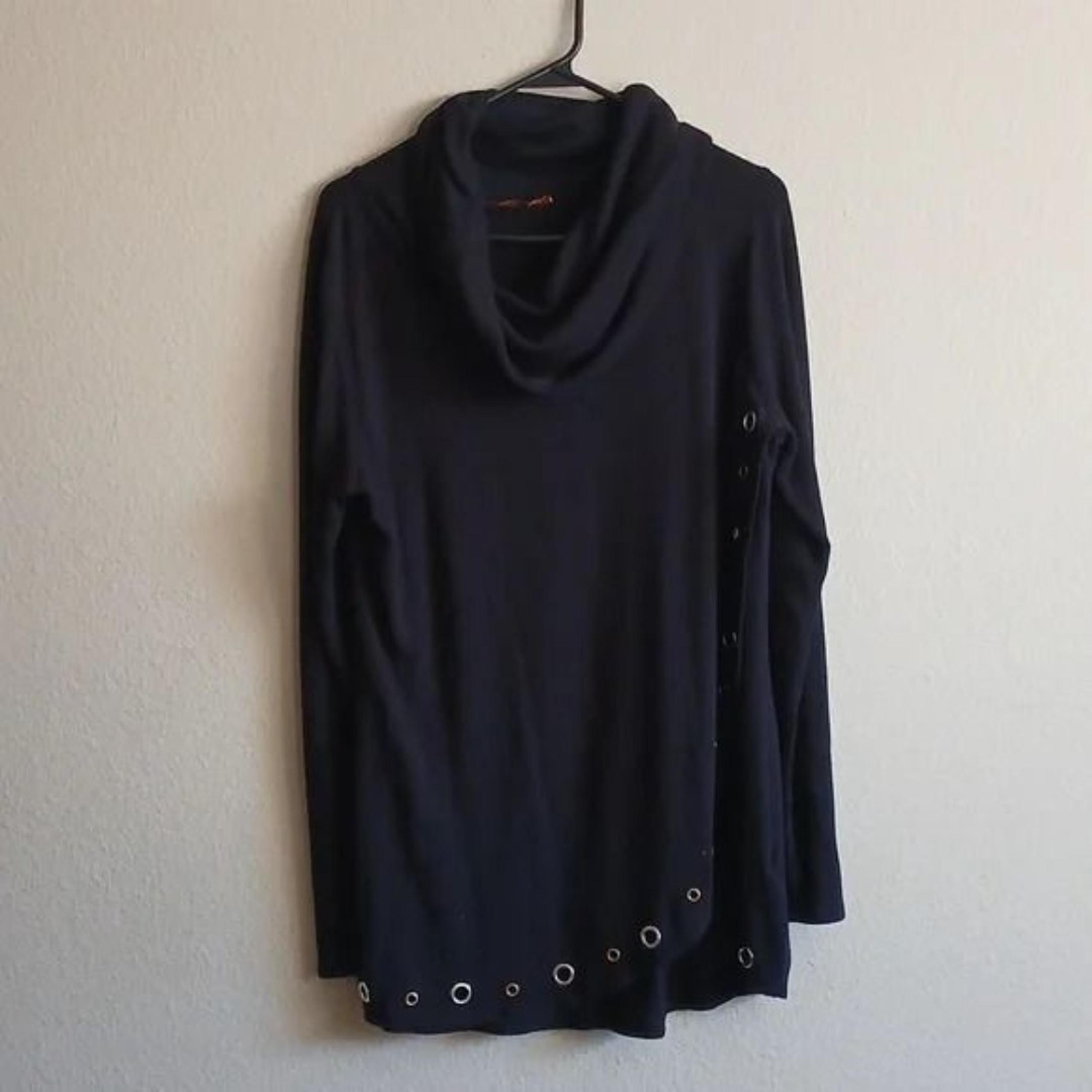 Belldini Black Asymmetrical Knit LS Cowl Neck Sweater Grommets Size XL
