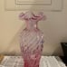 Vintage FENTON Rose Pink Spiral Ruffled Vase 11