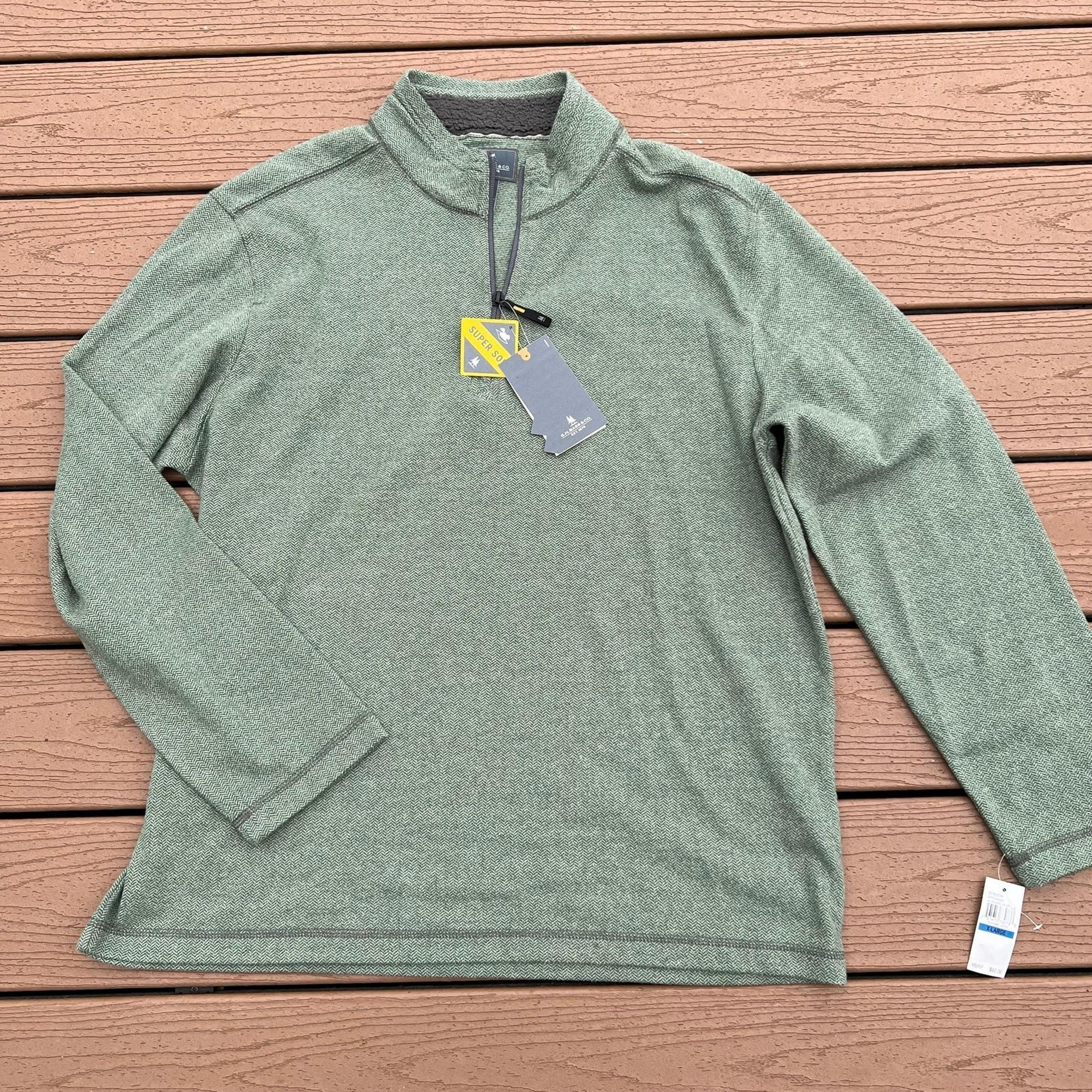 G.H. Bass & Co Men’s Herringbone Jacquered 1/4 Zip Pullover Thyme Green XL