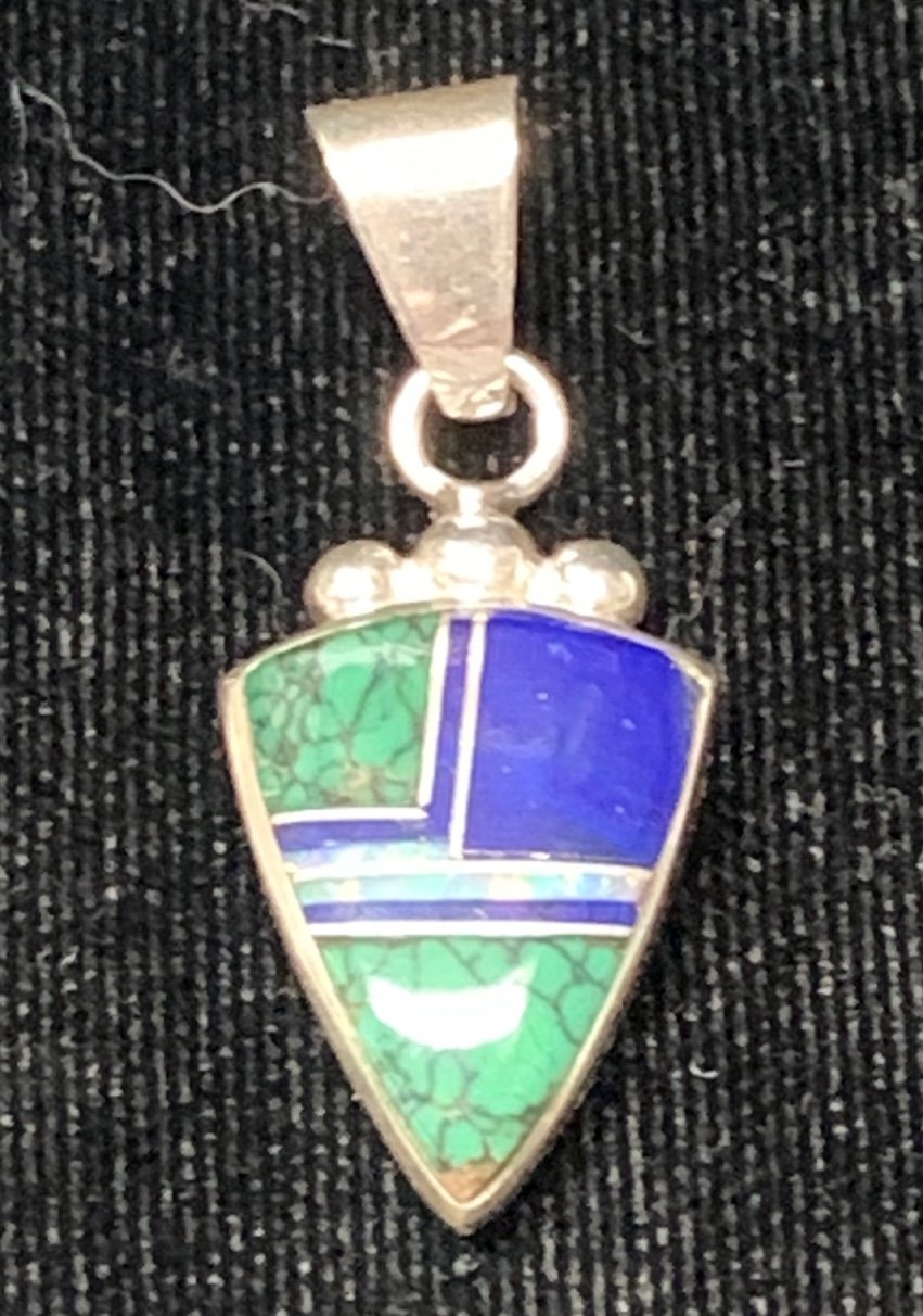Ervin Hoskie Navajo Sterling Blue Diamond Turquoise Fire Opal Lapis Pendant