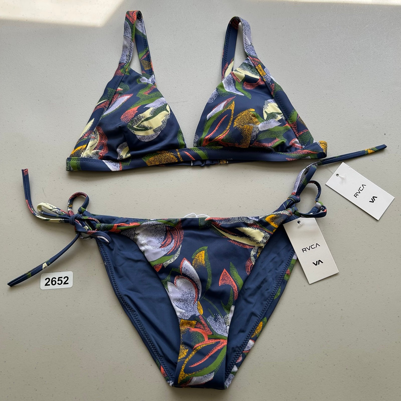 RVCA Swim Bikini Set Pixie Small Blue Floral New Low Rise Bottom Hi Triangle Top