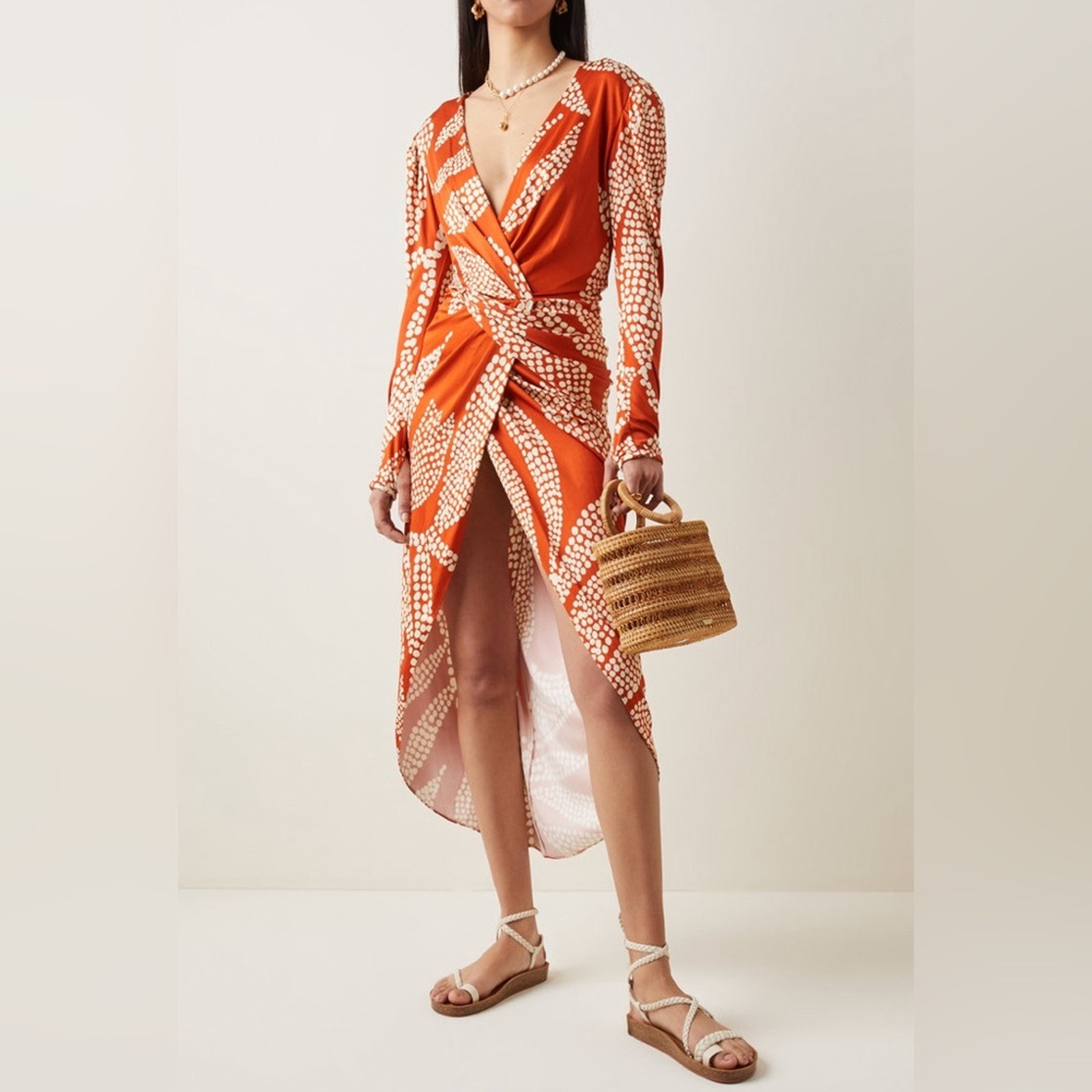 Johanna Ortiz Spice Market Hunter Midi Dress in Orange sz 4
