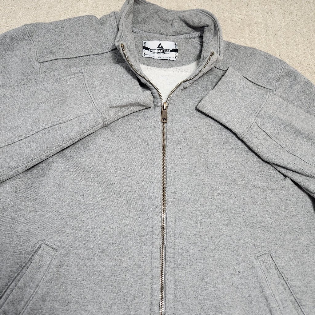 American Giant Moto Full Zip Men XL Heavyweight Sweatshirt Cotton USA *READ Gray