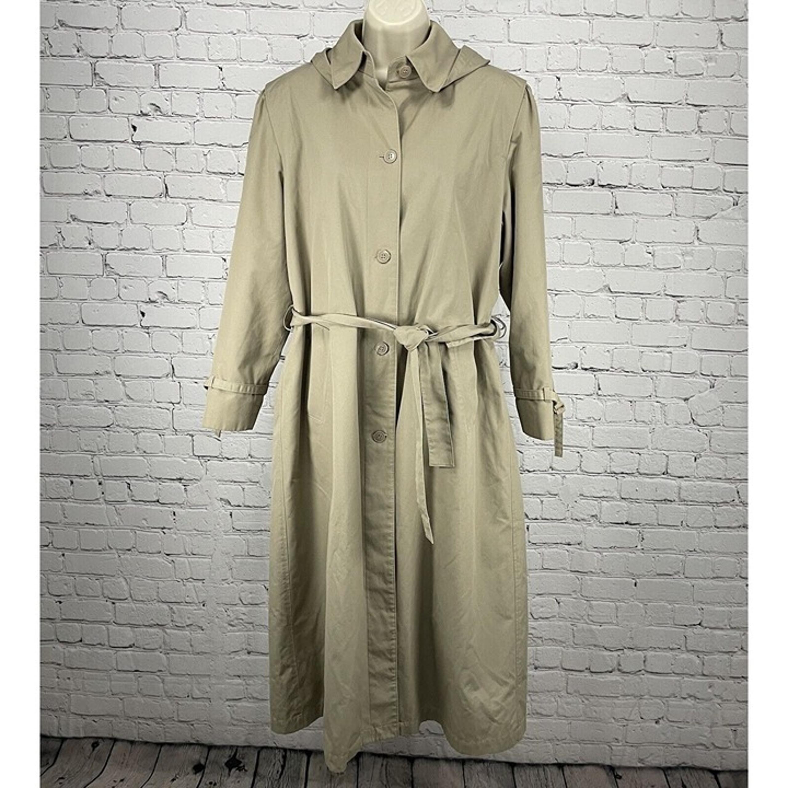 Misty Harbor Tan Beth Trench Long Coat Removable Faux Fur Lining Hooded Size 12