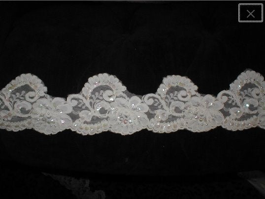 Beaded Ivory Alencon Lace trim