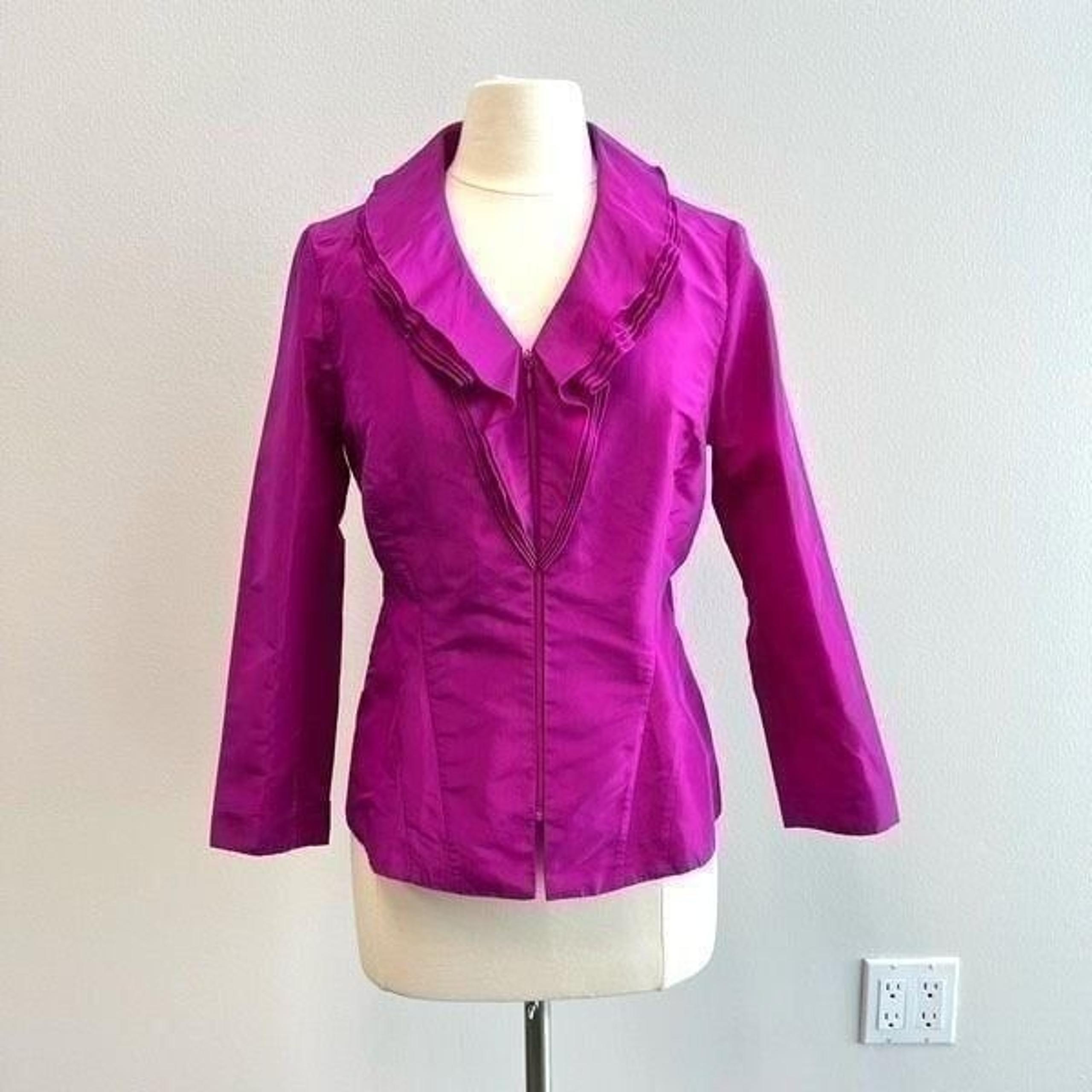 Carlisle Women’s 6 100% Silk Fuschia Full Zip Jacket Coat Blazer Luxury Collar