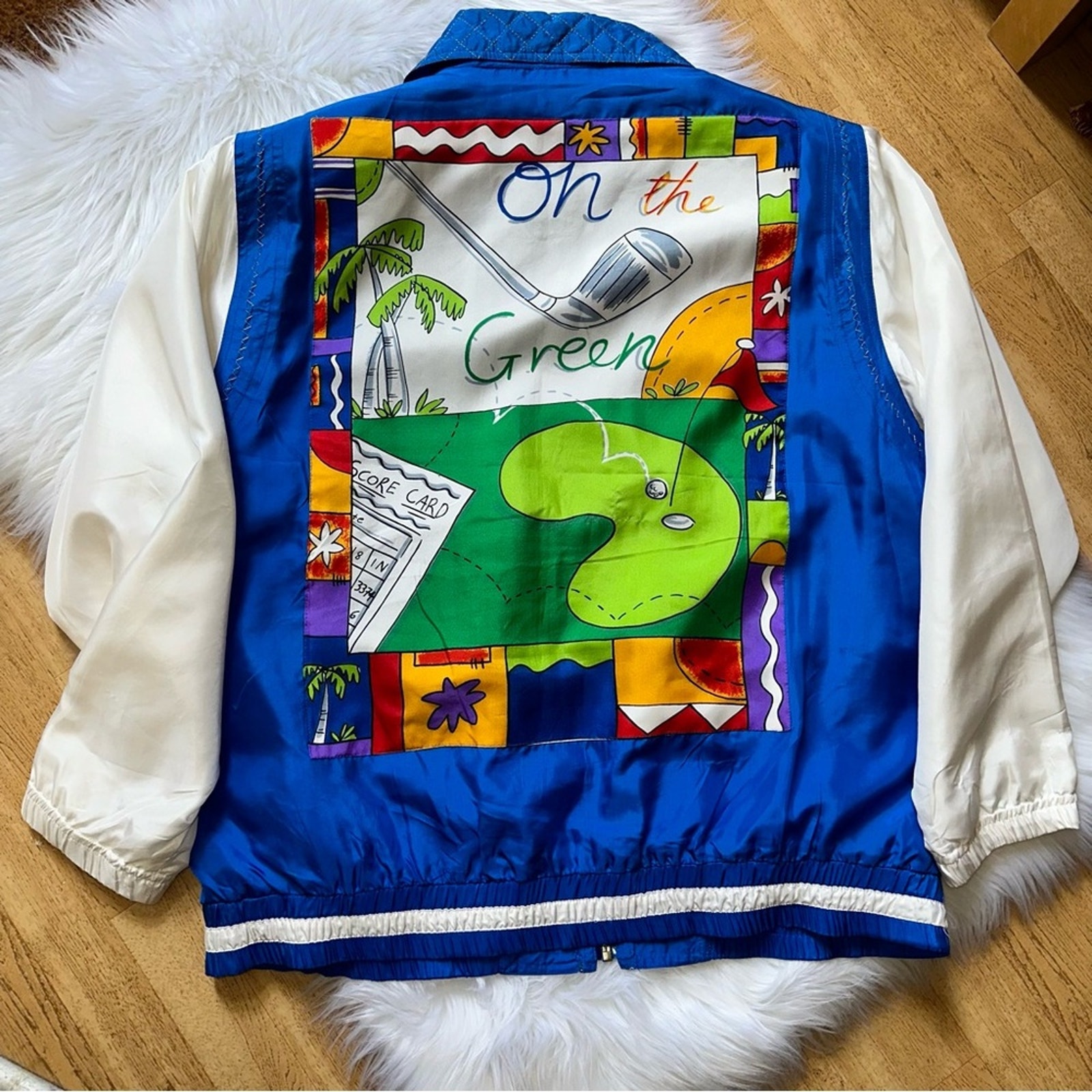 Vintage Mureli Silk Golf On The Green Graphic Bomber Jacket Medium
