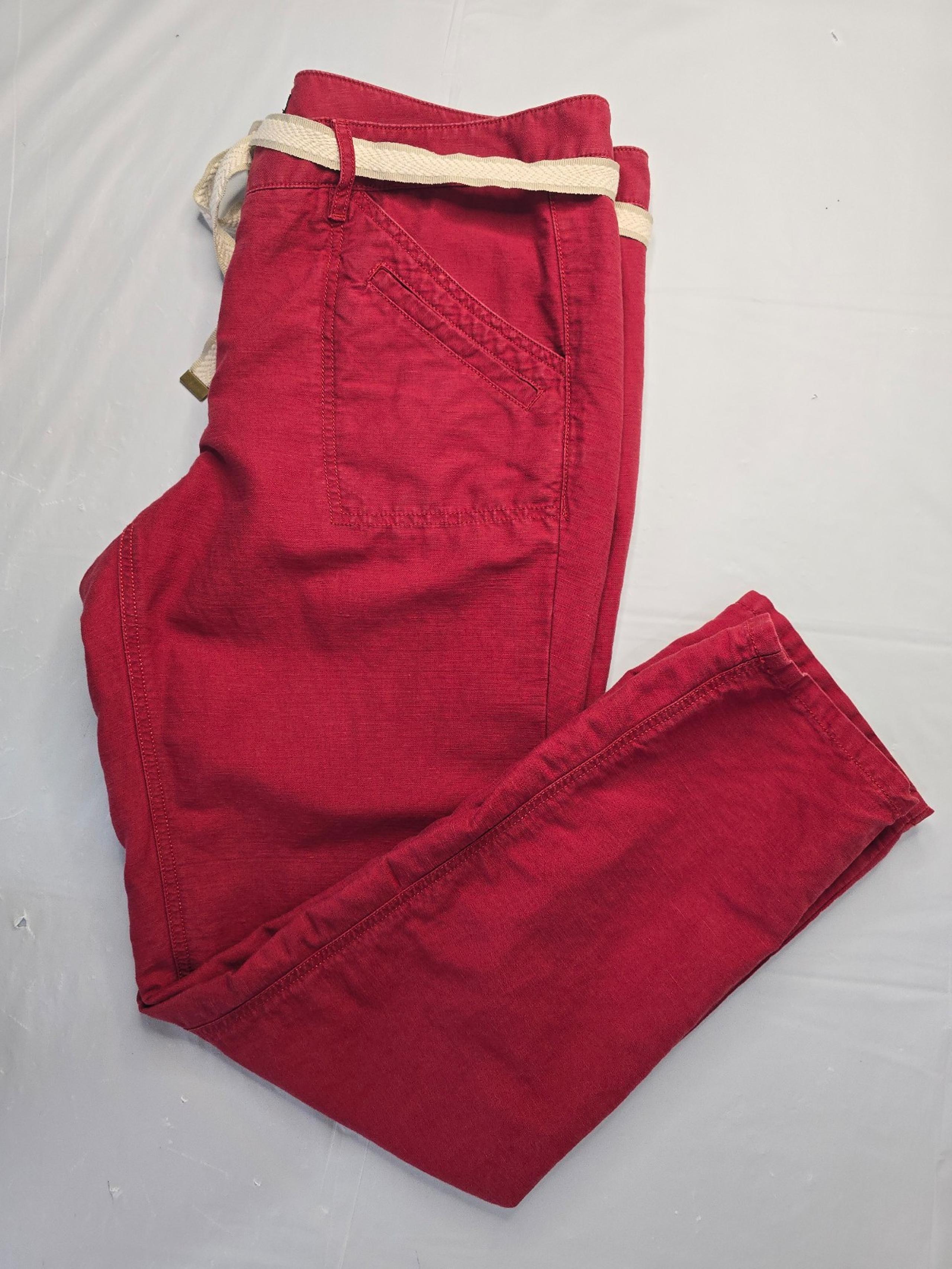 Pants Red Linen Blend Mid Rise Tapered Casual Beachy Coastal 10 - LOFT