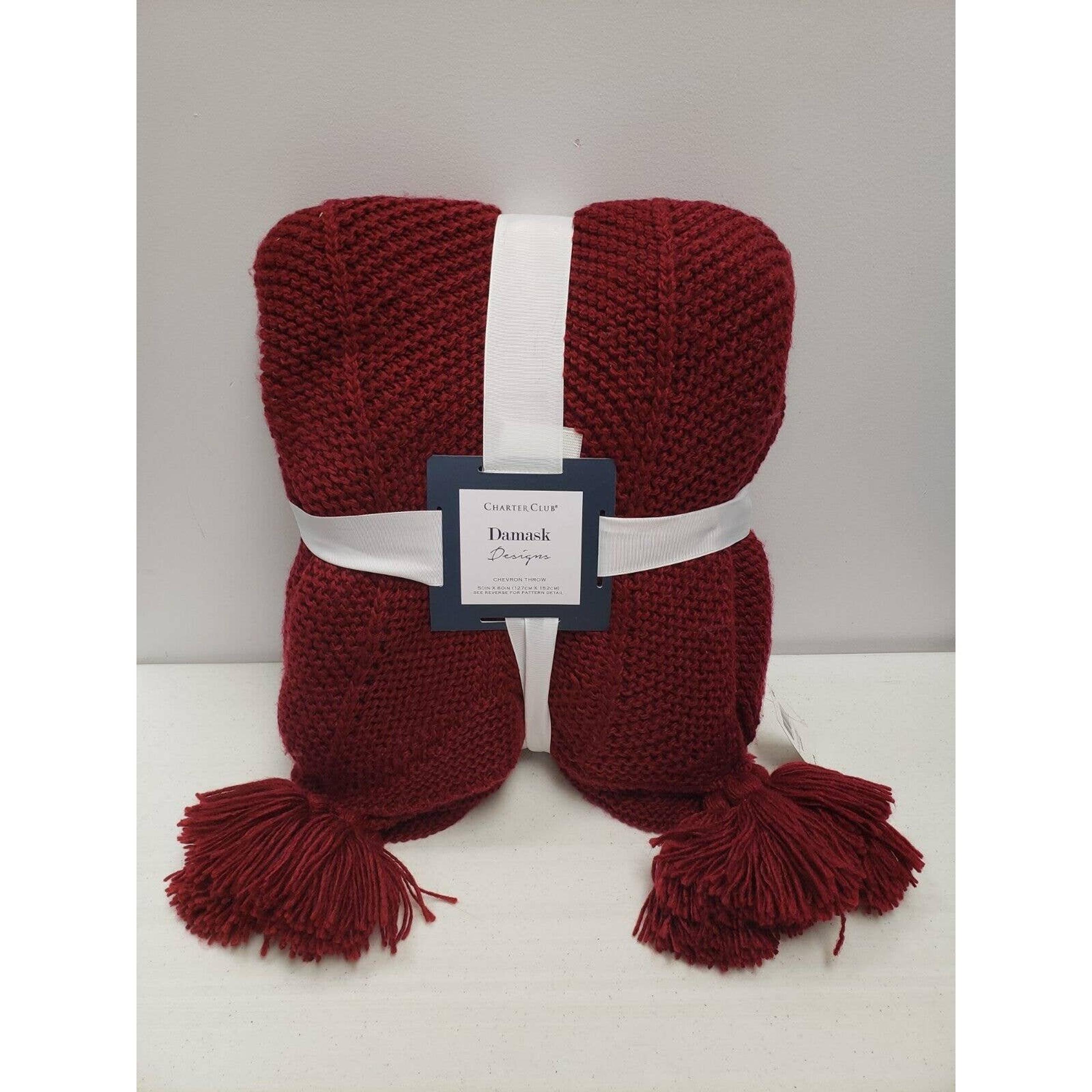 Charter Club Damask Design Chevron Throw, 50" x 60" Pomegranate/Red