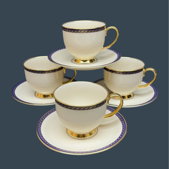 4 Lenox Presidential Collection Hamilton Blue Cup & Saucer Sets