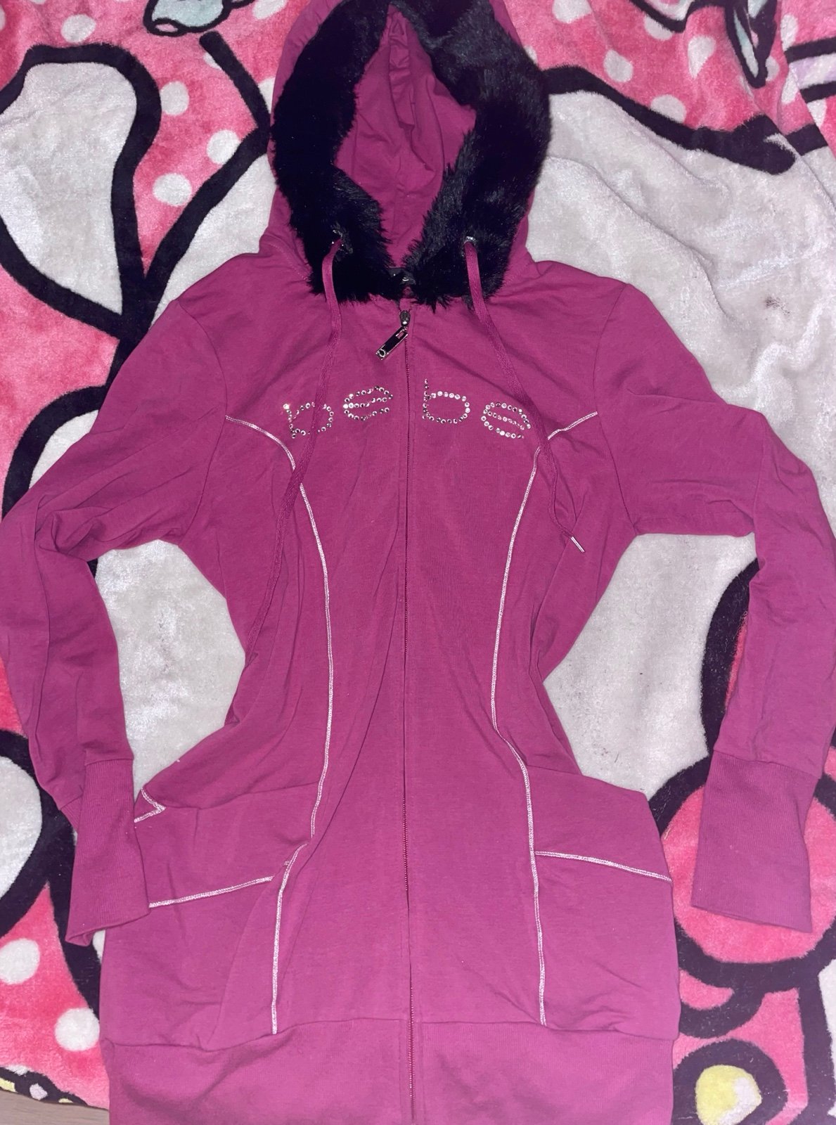 Vintage Rare BEBE fur hood sweater zip up