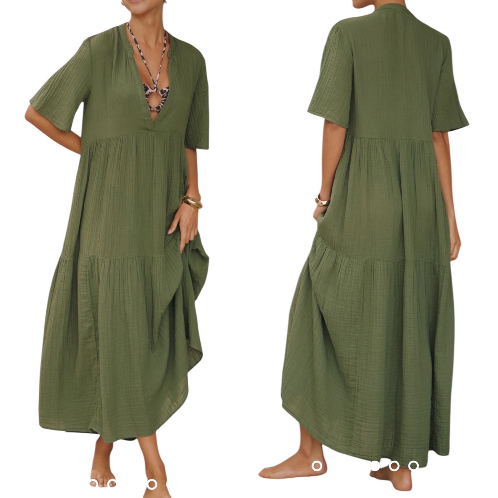 NWT Anthropologie The Kallie Flowy Green Moss Maxi Dress Relaxed Fit Size Large