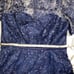 David's Bridal Lace High-Low Dress Navy Blue Embroidered Short Sleeves Sz 6