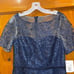David's Bridal Lace High-Low Dress Navy Blue Embroidered Short Sleeves Sz 6