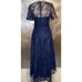 David's Bridal Lace High-Low Dress Navy Blue Embroidered Short Sleeves Sz 6