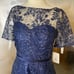 David's Bridal Lace High-Low Dress Navy Blue Embroidered Short Sleeves Sz 6