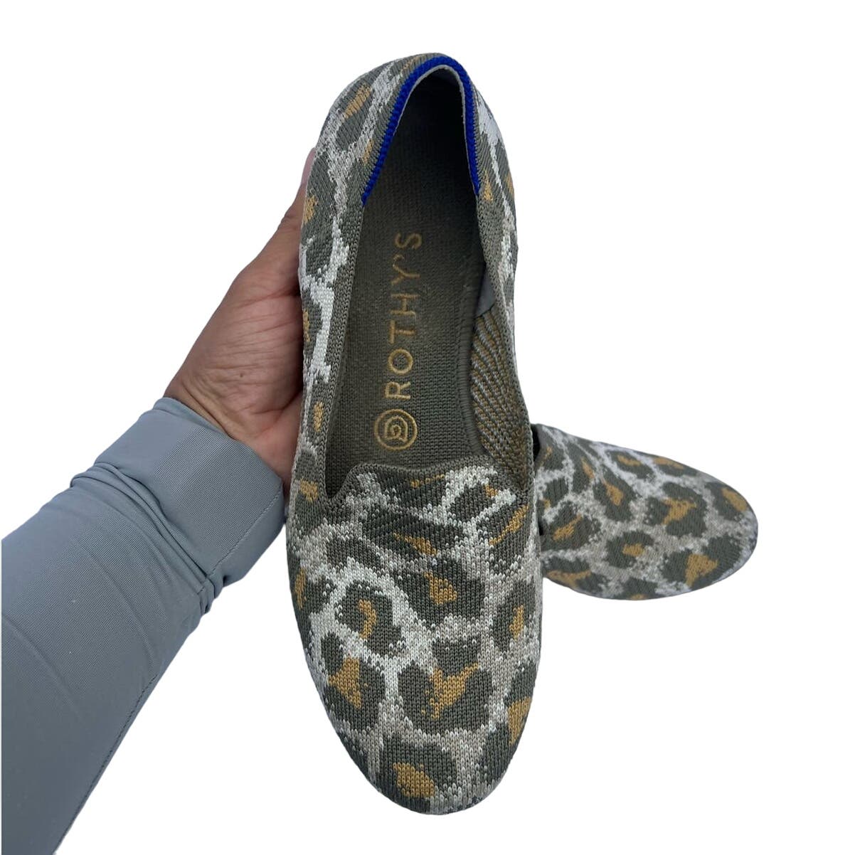 Rothy's The Loafer Smoke Spot Olive Camel Animal Print Women's 8 Slip-on Shoes