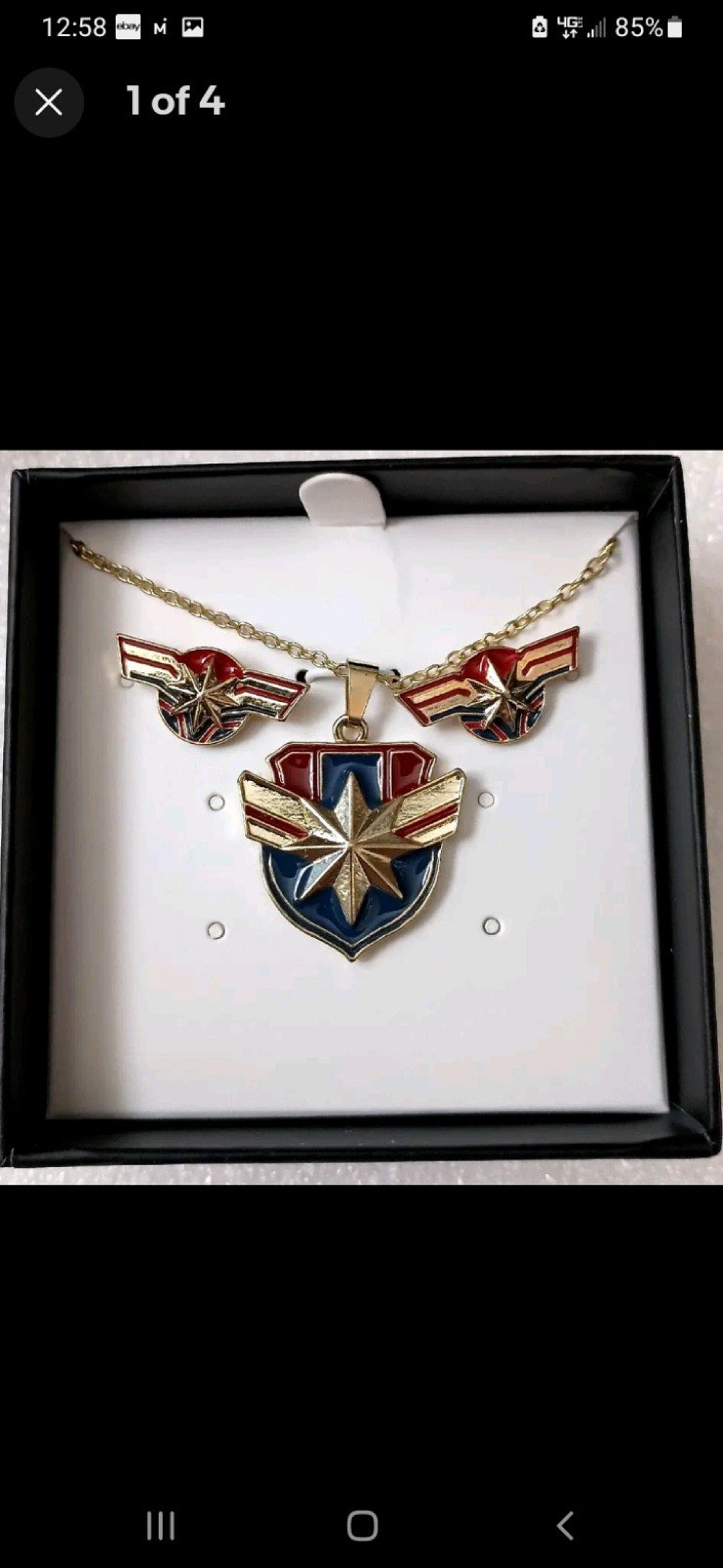 Captain Marvel Star Necklace & Earring Set Collectors Pendant NOS New Box 2018