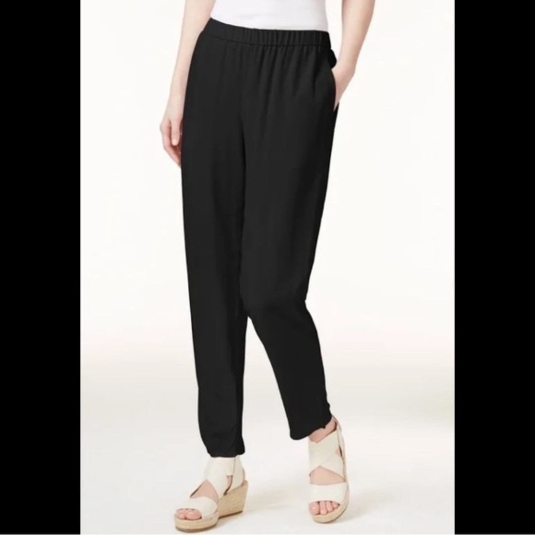 Eileen Fisher Silk Georgette Luna Slouchy Ankle Pant Size L