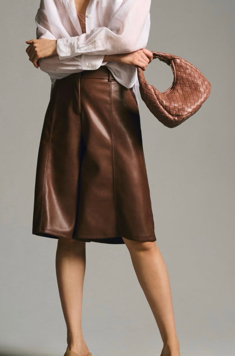 Anthropologie Avec Les Filles Vegan Leather Culottes Pant NWT Brown Large Petite