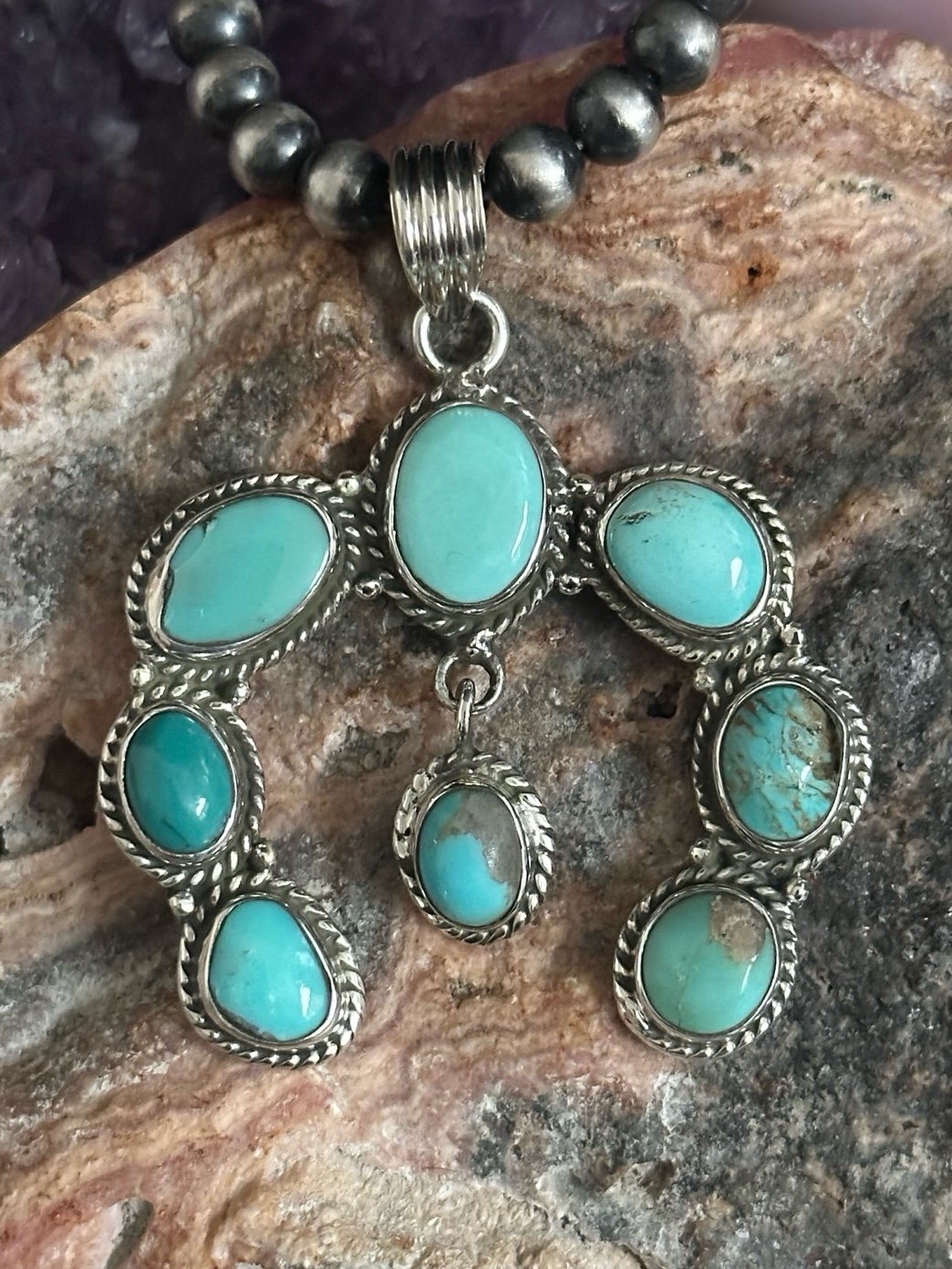 Turquoise Naja with Dangle Southwestern Sterling Silver Pendant