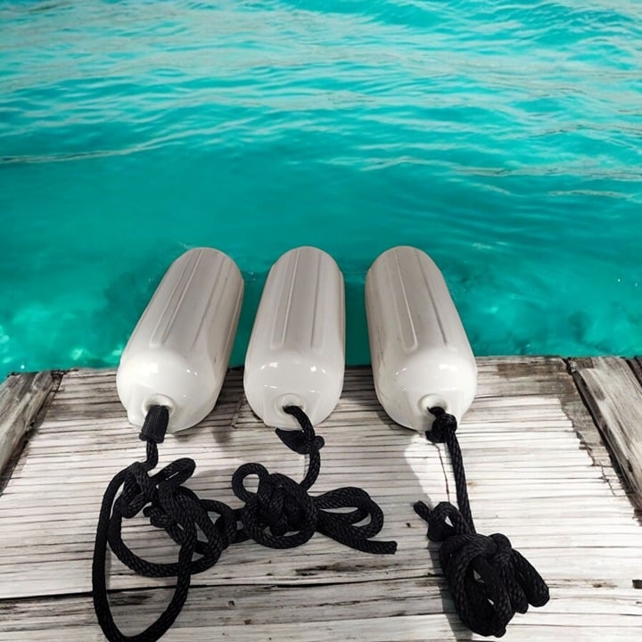 Boat Fenders Bumpers Pack Lot 3 White Inflatable Ribbed Marine Dock Pier Lake