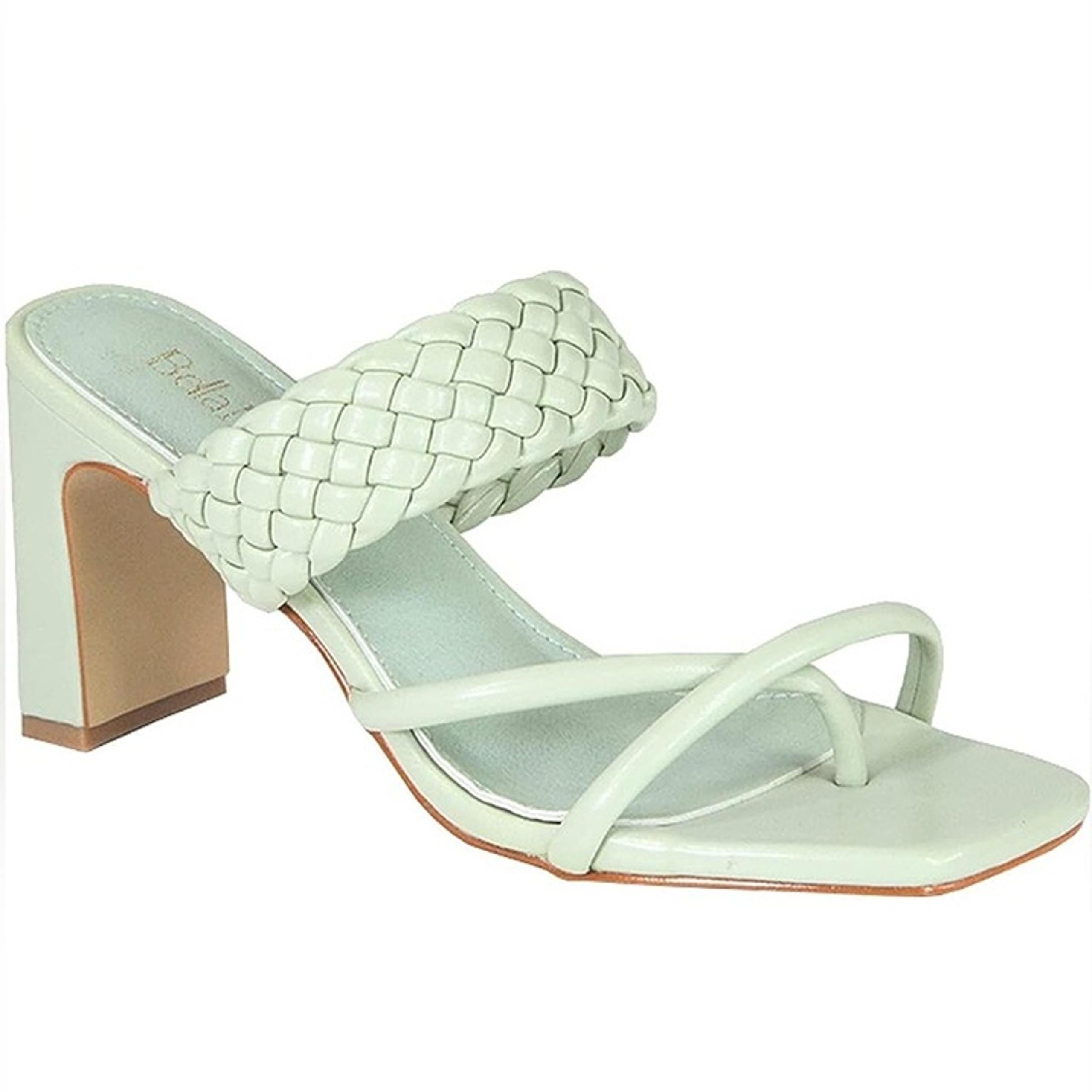 NEW| Women's Sage Green Braided ChunkyBlock Heel Slide Sandals