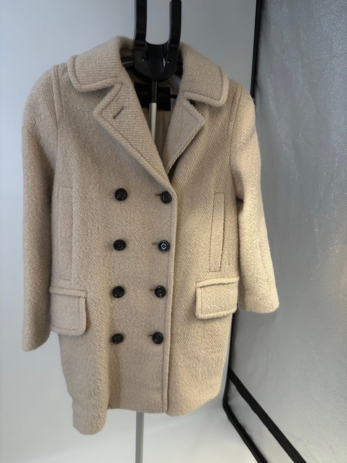 VINTAGE Coach Women Cream Wool Blend Double Breasted Pea Coat Jacket