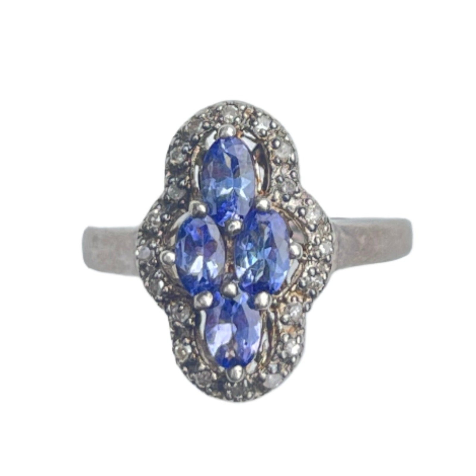 Tanzanite Diamond Ring Sterling Silver - Size 7.5
