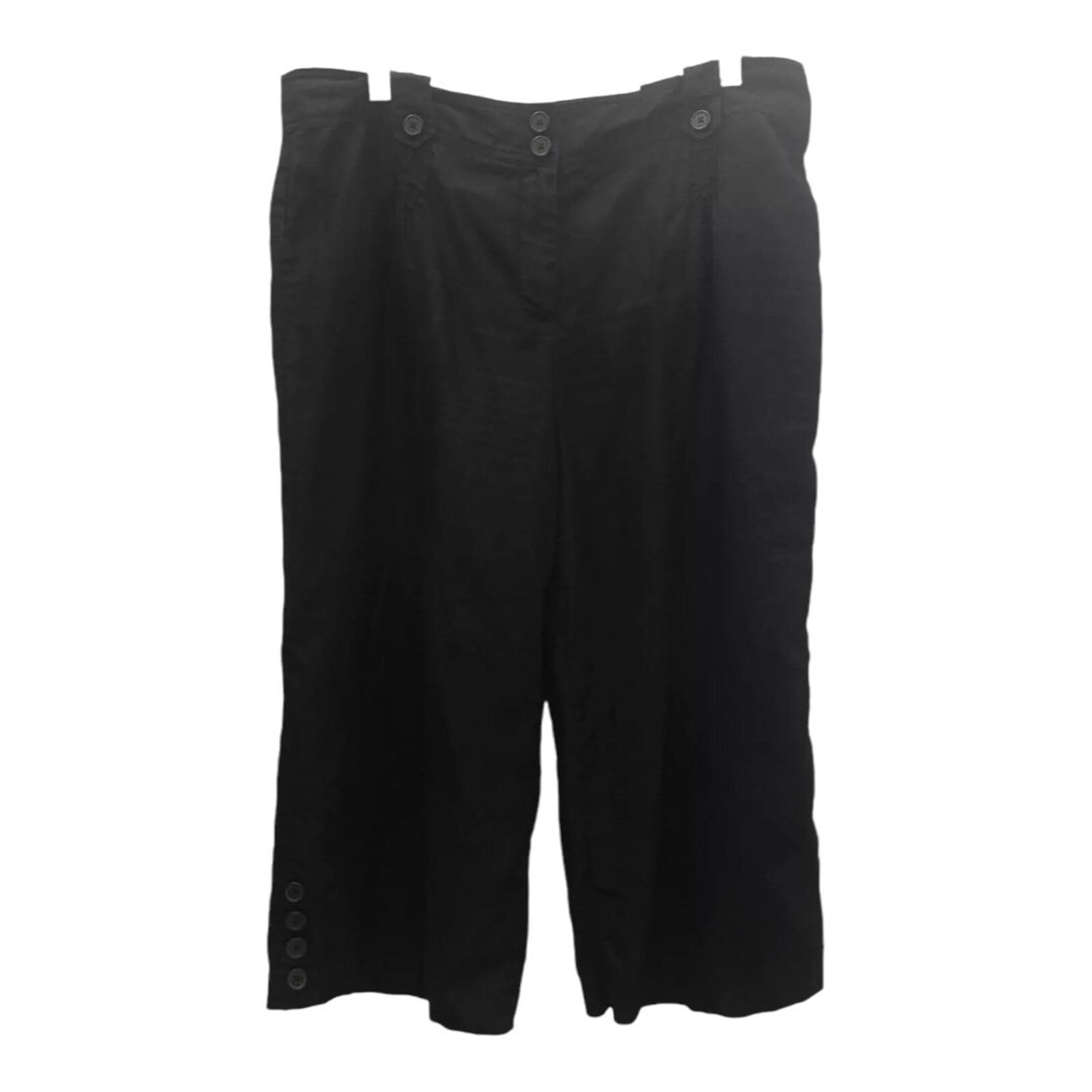 Ann Taylor LOFT Women Black Capri Ann Pants 100% Linen Button Accent Size 14