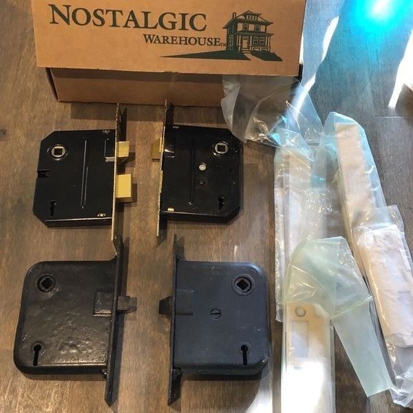 Vintage mortise lock set 2 re-pops 2 original, no keys