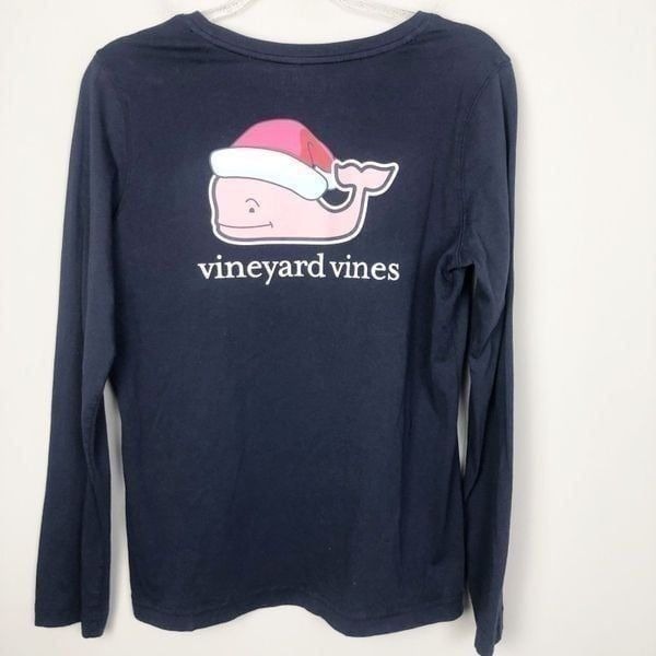 VINEYARD VINES | Christmas Santa Whale Long Sleeve Navy Blue Tee Women’s Medium
