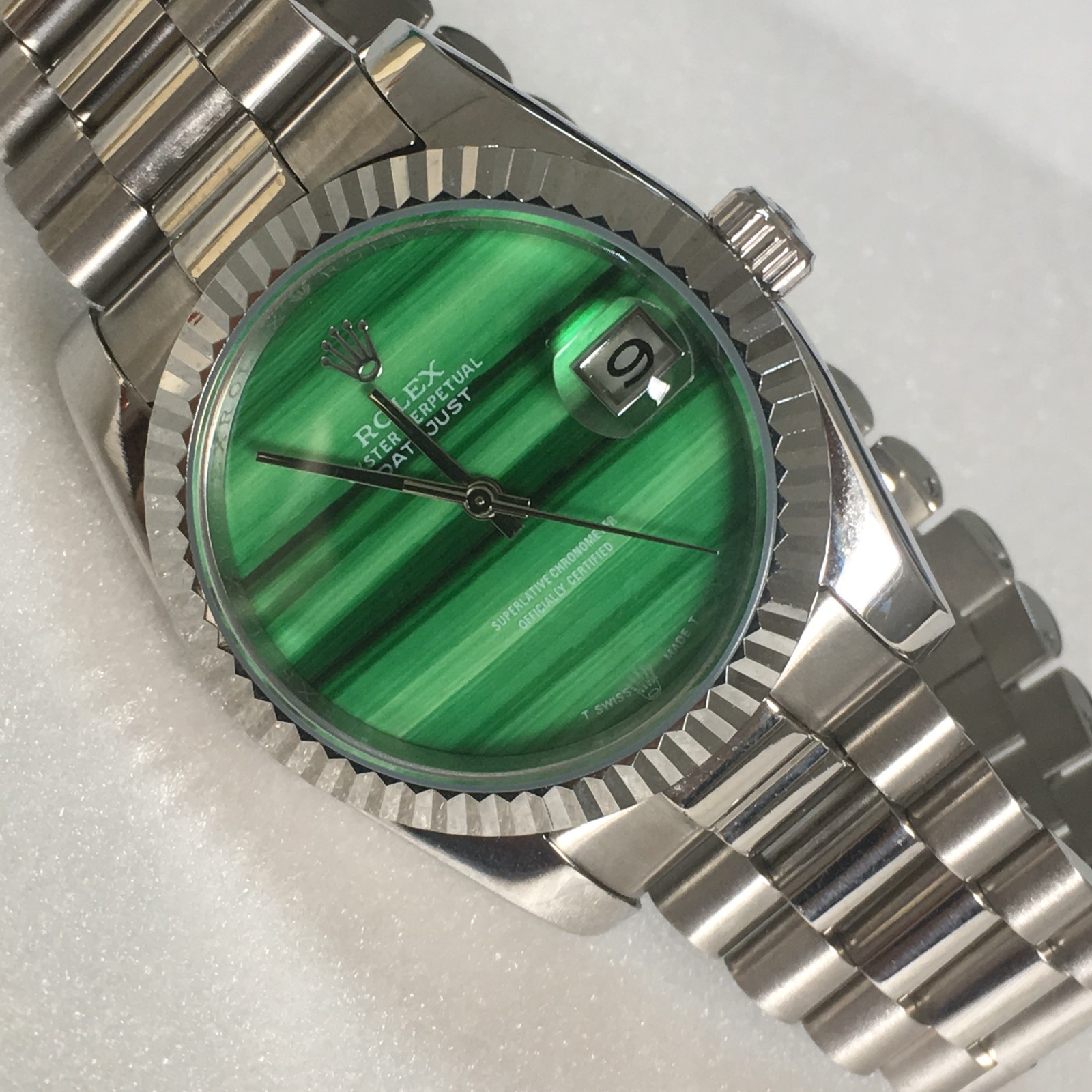MEN DATEJUST STEEL 36MM WATCH GREEN MALACHITE DIAL