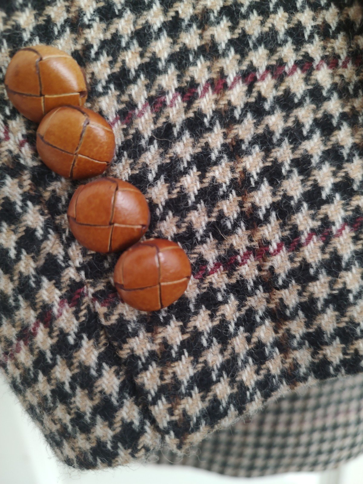 Stanley Blacker Vintage Men Blazer Jacket Coat Houndstooth Wool Black Brown 42 L