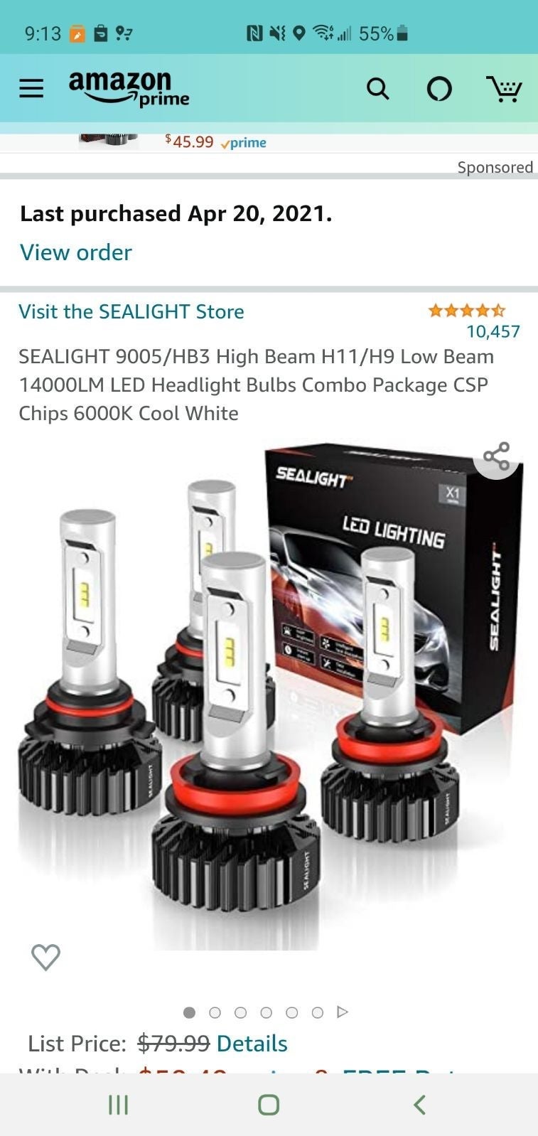 SEALIGHT 9005/HB3 High Beam H11/H9 Low B