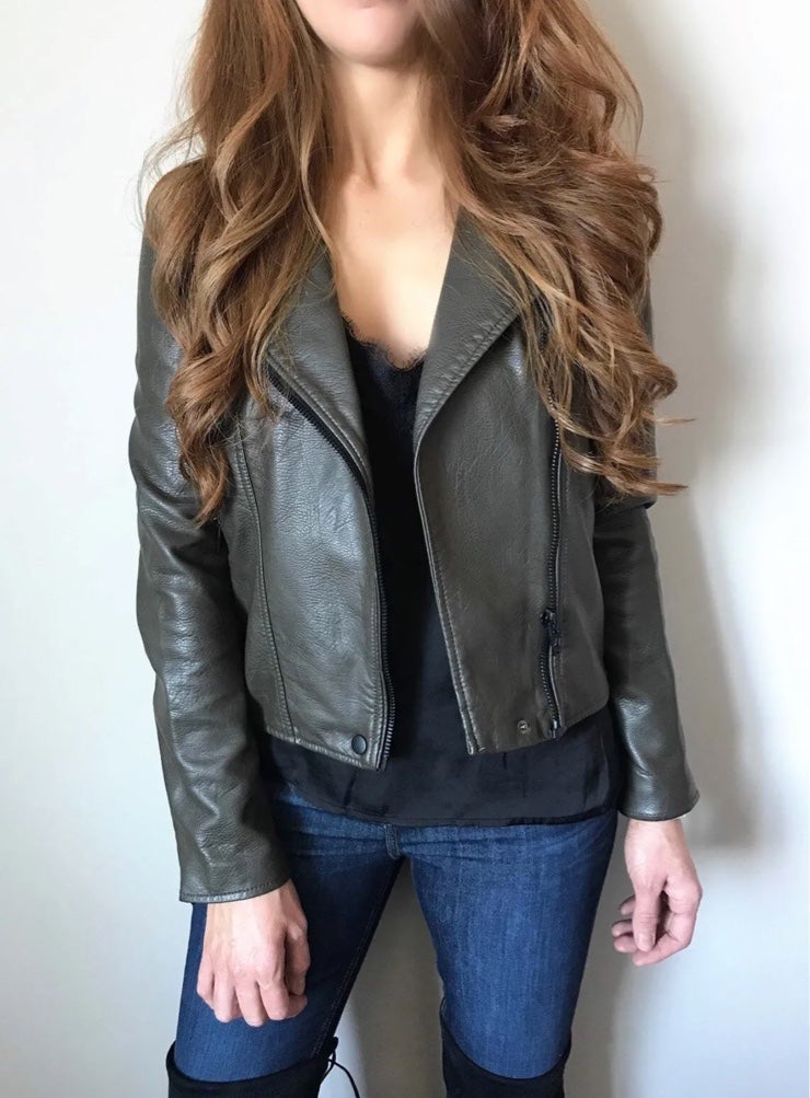Blank Nyc Just Pine Faux Leather Moto Zip Jacket Pebbled Womens Size M NWT