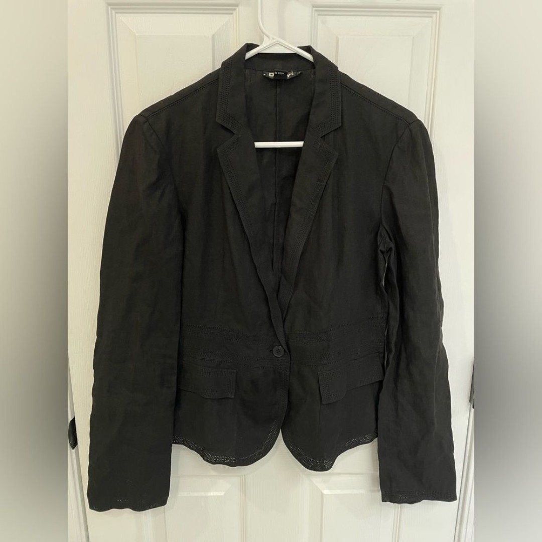 DKNY 100% Linen Black Single Button Blazer Women’s Size 8