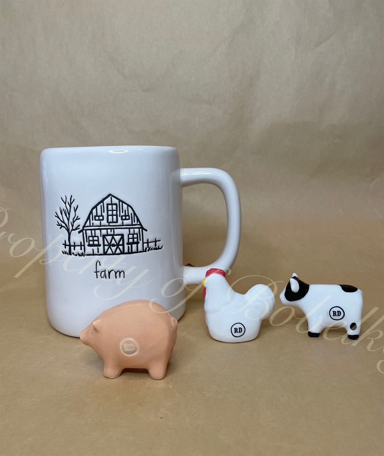 Rae Dunn FARM mug with farm animal charms