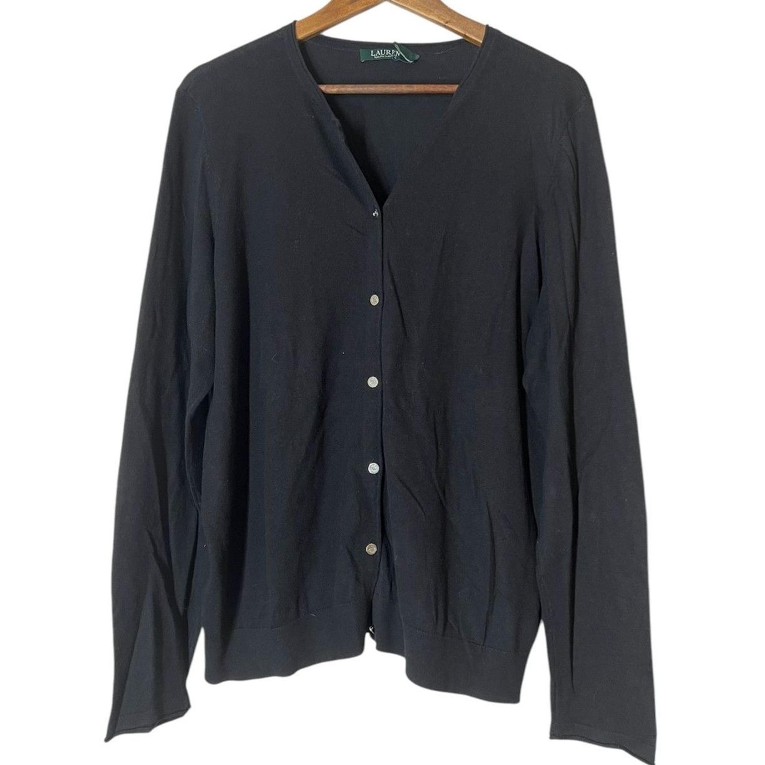 Lauren Ralph Lauren Black Button Up Cardigan Size 1X Modal Blend Old Money