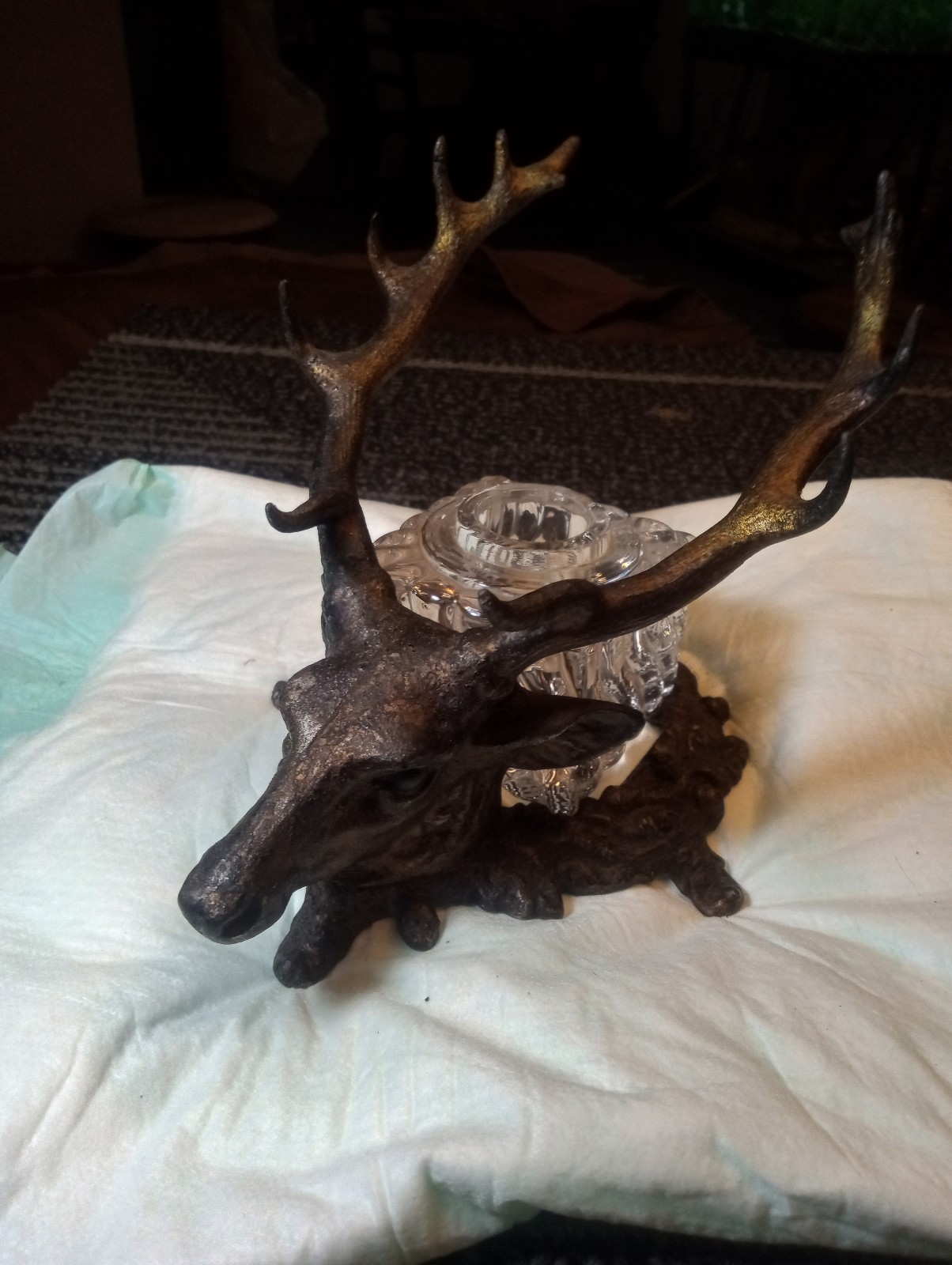 Vintage inkwell that sits in an elk bust